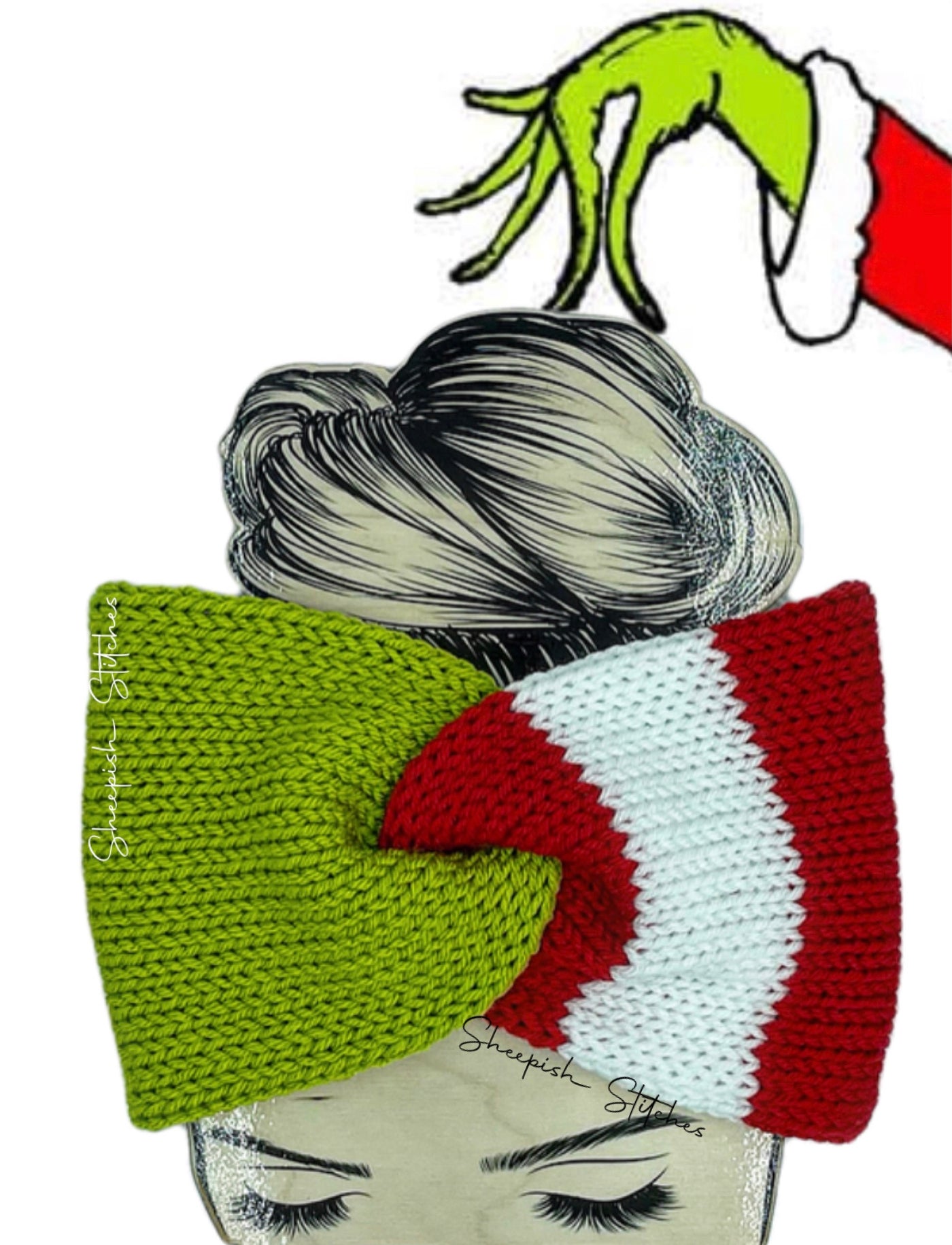 Double layer twisted earwarmer headband - Red, White, and green