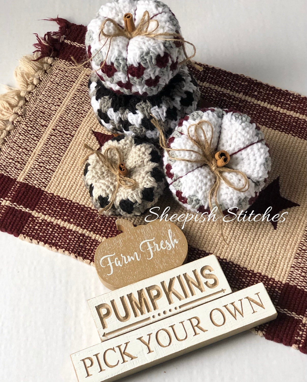 Farmhouse Plaid Pumpkins Crochet Pattern by Sheepish Stitches