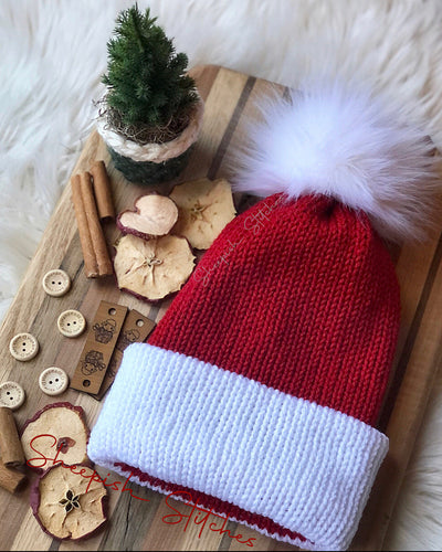 Double layer knit Santa inspired beanie
