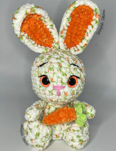 White, Orange and Green Plush Bunny | Handmade Long Eared Easter Bunny | Kids Easter Basket Filler