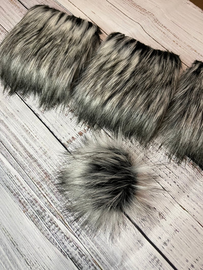 Night wolf - Faux Fur Fabric Cuts for Do It Yourself Pom Poms