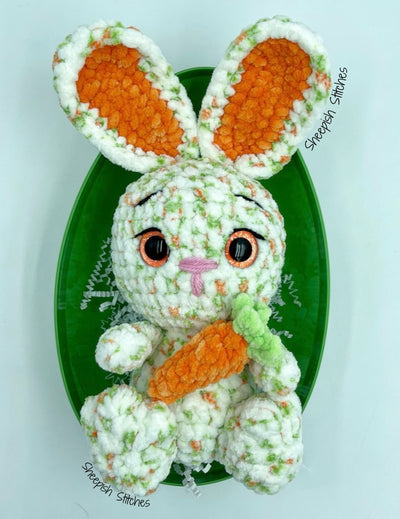 White, Orange and Green Plush Bunny | Handmade Long Eared Easter Bunny | Kids Easter Basket Filler
